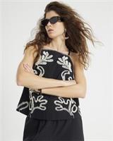 River Island Womens Tank Top Black Embroidered Button Sleeveless Blouse - M Regular
