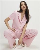 River Island Womens Jacket Pink Linen Blend Cropped Scallop Trim Outerwear Top - 14 Regular