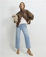 River Island Womens Cropped Jeans Blue High Waisted Wide Leg Trousers Pants - 6 Regular