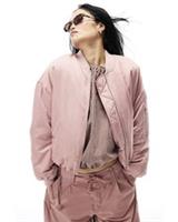 River Island Womens Bomber Jacket Pink Oversized Ruched Hem Outerwear Top - L Regular