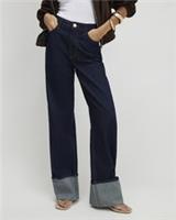 River Island Womens Straight Jeans Blue Relaxed Turn Up Cuff Trousers Pants - 16 Short Regular