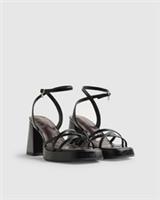 River Island Womens Heeled Sandals Black Block Heel Cross Strap Buckle Shoes