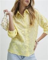 River Island Womens Shirt Yellow 3D Floral Embellished Long Sleeves Collared Top - S Regular