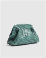 River Island Womens Clutch Bag Blue Premium Small Leather Woven Popper