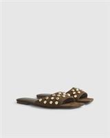 River Island Womens Sandals Brown Stud Flat Square Open Toe Slip On Shoes