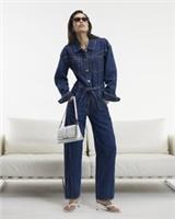 River Island Womens Jumpsuit Blue Utility Belted Barrel Leg Denim Button Outfit - 12 Regular