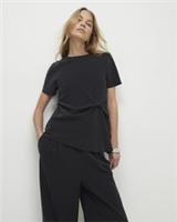 River Island Womens Top Black Short Sleeve Gathered Side Crew Neck Blouse - 6 Regular