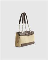 River Island Womens Shoulder Bag Beige Raffia Chain Handle Zip Fastening