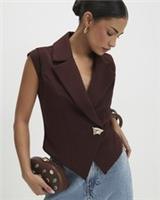 River Island Womens Waistcoat Petite Brown Cap Sleeve Twill Outerwear Top - S Petites