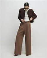 River Island Womens Wide Leg Trousers Brown Belted Loops Pants Bottoms - 14 Regular