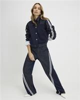 River Island Womens Straight Jeans Navy Relaxed Leg Stripe Hybrid Trousers Pants - 10 Long Regular