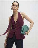 River Island Womens Waistcoat Purple Sleeveless Scarf Neck V-Neck Outerwear Top - L Regular