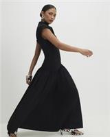 River Island Womens Maxi Dress Petite Black Short Cap Sleeve Hybrid Button - L Petites