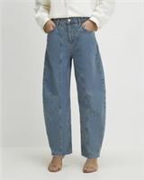 River Island Womens Barrel Leg Jeans Blue Seamed Raw Hem Trousers Pants Bottoms - 10 Regular Regular
