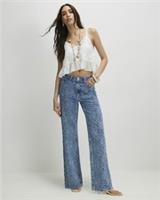 River Island Womens Straight Jeans Blue Floral Print Relaxed Trousers Pants - 12 Regular Regular