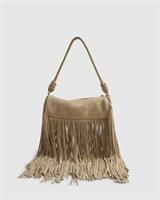 River Island Womens Cylinder Bag Beige Mega Fringe Suede Zip Fastening