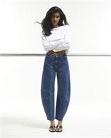 River Island Womens Wide Leg Jeans Blue Mid Rise Seamed Raw Hem Barrel Pants - 6 Regular Regular