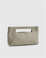 River Island Womens Clutch Bag Cream Woven Design Leather Popper Fastening