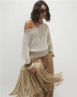 River Island Womens Top Beige Open Stitch Knitted Off Shoulder Crew Neck Blouse - XL Regular