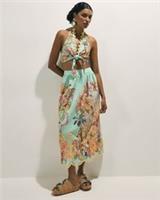 River Island Womens Midi Skirt Green Cutwork Embroidered Floral Del Maar Bottom - M Regular