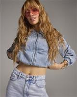 River Island Womens Bomber Jacket Blue Gathered Denim Collared Outerwear Top - L Regular