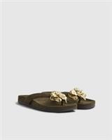 River Island Womens Sandals Khaki Flower Toe Thong Flat Floral Open Toe Shoes