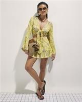 River Island Womens Top & Skirt Set Yellow Floral Print Tie Elasticated 2 Piece - XL Regular