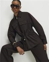 River Island Womens Shacket Brown Drawstring Waist Long Sleeves Outerwear Top - 6 Regular