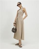 River Island Womens Maxi Dress Beige Sleeveless Whipstitch Trim Round Neck - XL Regular