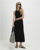 River Island Womens Maxi Dress Black Sleeveless Whipstitch Detail Round Neck - L Regular