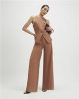River Island Womens Jumpsuit Brown Collarless Asymmetric V-Neck Button Outfit - M Regular