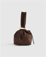 River Island Womens Clutch Bag Brown Faux Suede Gold Detail Zip Fastening