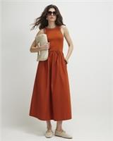 River Island Womens Maxi Dress Orange Sleeveless Whipstitch Trim Round Neck - L Regular