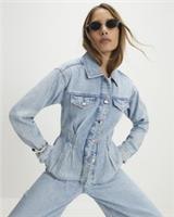 River Island Womens Denim Jacket Blue Waisted Long Sleeves Button Outerwear Top - 10 Regular