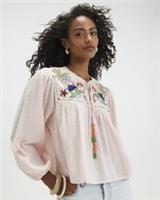 River Island Womens Blouse Pink Tropical Embroidered Notch Neck Smock Top - M Regular