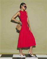 River Island Womens Maxi Dress Red Pointelle Round Neck Button Sleeveless - L Regular
