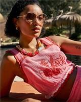 River Island Womens Shell Trim Top Pink Crochet Cropped Embroidered Blouse - M Regular