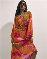 River Island Womens Kaftan Dress Pink Leaf Print Long Sleeves V-Neck Beachwear - S Regular