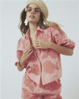 River Island Womens Shirt Pink Cotton Puff Sleeve Cornelli Collared Button Top - L Regular