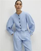 River Island Womens Jacket Blue Linen Blend Balloon Sleeve Outerwear Top - 6 Regular