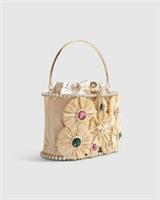 River Island Womens Basket Bag Beige Gem Raffia Flower Drawstring Fastening