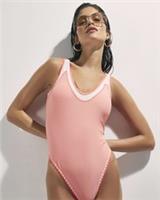 River Island Womens Swimsuit Pink Whipstitch Plunge Swimwear Beachwear - 12 Regular