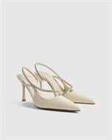 River Island Womens Slingback Court Shoes Cream Diamante Heels Pointed Toe