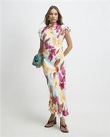 River Island Womens Maxi Column Dress Pink Floral Tie Dye Short Sleeves Button - 10 Regular