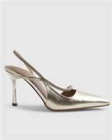 River Island Womens Court Shoes Gold Diamante Slingback Strap Heels Pointed Toe