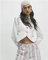 River Island Womens Jacket White Military Long Sleeves Button Outerwear Top - 12 Regular