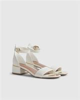 River Island Womens Sandals White Low Block Heel Buckle Open Square Toe Shoes