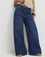 River Island Womens Wide Leg Jeans Petite Navy High Waisted Soft Trousers Pants - 12 Extra Short Petites