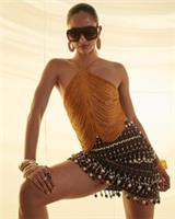 River Island Womens Top Brown Halter Neck Fringe Detail Zip Fastening Blouse - 12 Regular