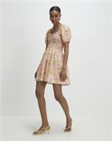 River Island Womens Mini Dress Pink Puff Sleeve Floral Shirred Short Sleeves - 8 Regular